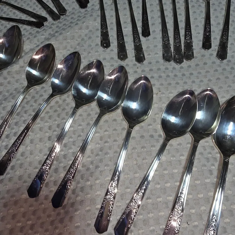 SIMEON L & GEORGE H RODGERS 49 PCS SILVER PLATED JASMINE SILVERWARE SET  (1939)